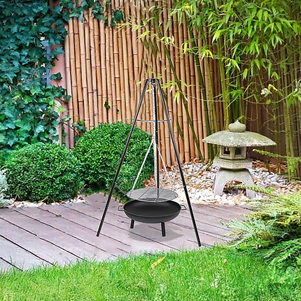 Tripod Garden Fire Pit BBQ – Cast Iron & Steel Round Outdoor Fire Bowl 2