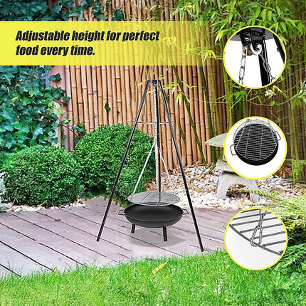 Tripod Garden Fire Pit BBQ – Cast Iron & Steel Round Outdoor Fire Bowl 6
