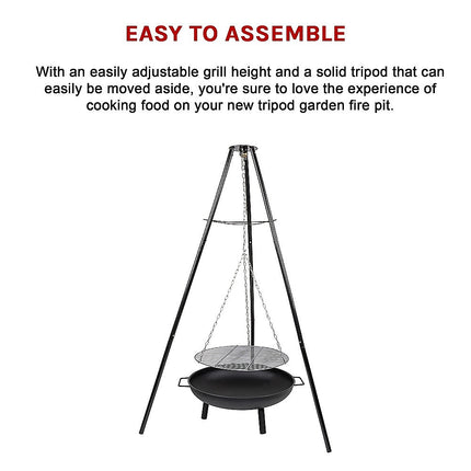 Tripod Garden Fire Pit BBQ – Cast Iron & Steel Round Outdoor Fire Bowl 10