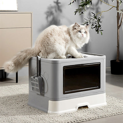 Jumbo Hooded Cat Litter Box Tray Pet Kitty Toilet for Large Cats w Hair Grooming 2
