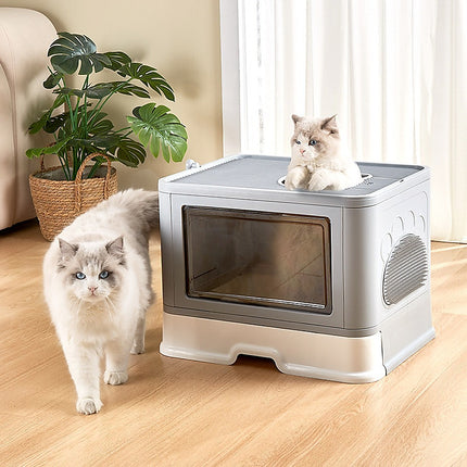 Jumbo Hooded Cat Litter Box Tray Pet Kitty Toilet for Large Cats w Hair Grooming 3