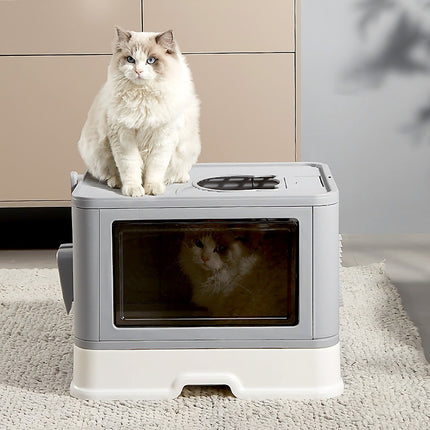 Jumbo Hooded Cat Litter Box Tray Pet Kitty Toilet for Large Cats w Hair Grooming 4
