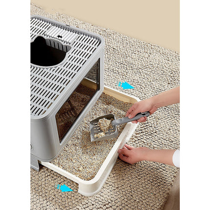 Jumbo Hooded Cat Litter Box Tray Pet Kitty Toilet for Large Cats w Hair Grooming 5