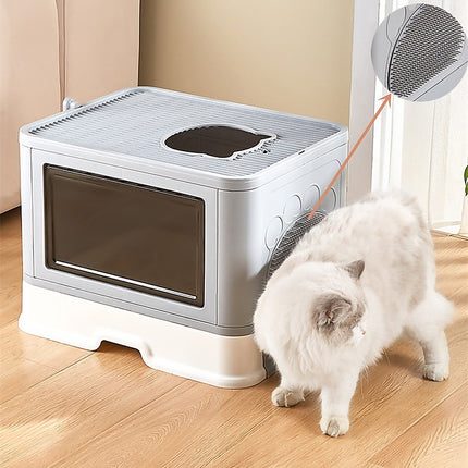 Jumbo Hooded Cat Litter Box Tray Pet Kitty Toilet for Large Cats w Hair Grooming 6