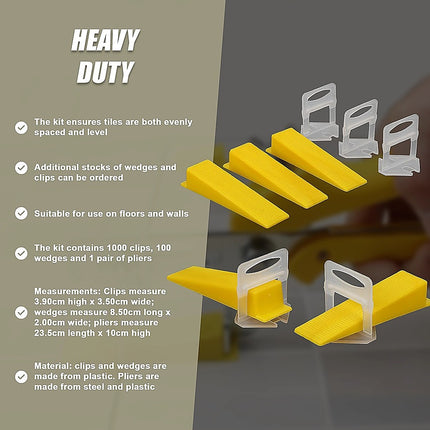 1000x Tile Leveling System Clips Levelling Spacer Tiling Tool Floor Wall 13