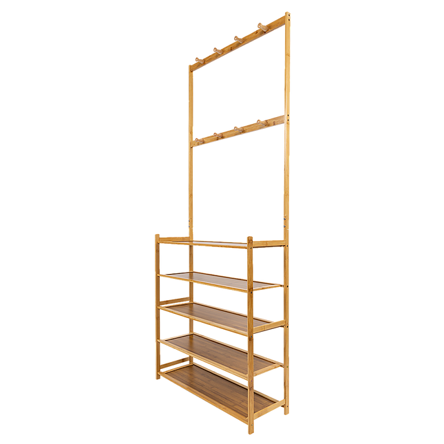 Large Wooden 5 Tiers Hat Coat Stand Clothes Shoe Rack Hanger Hooks Shelf Storage