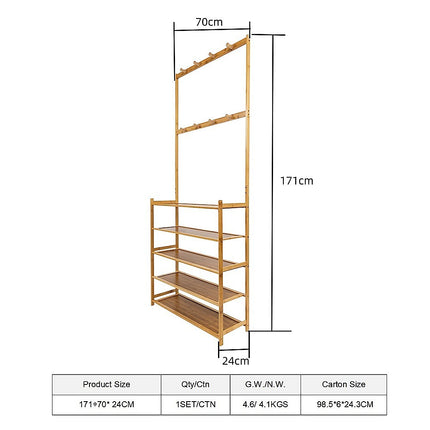 Large Wooden 5 Tiers Hat Coat Stand Clothes Shoe Rack Hanger Hooks Shelf Storage 12