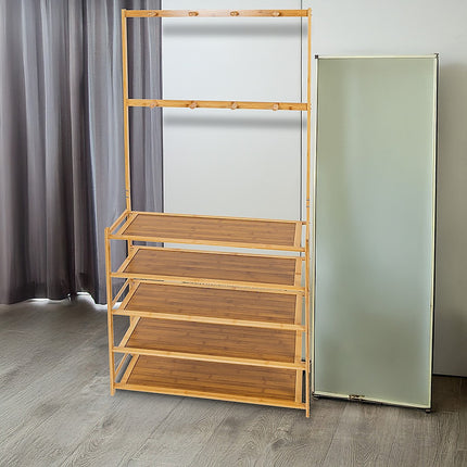 Large Wooden 5 Tiers Hat Coat Stand Clothes Shoe Rack Hanger Hooks Shelf Storage 5
