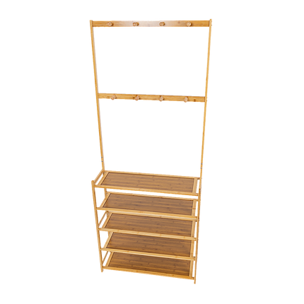 Large Wooden 5 Tiers Hat Coat Stand Clothes Shoe Rack Hanger Hooks Shelf Storage 4