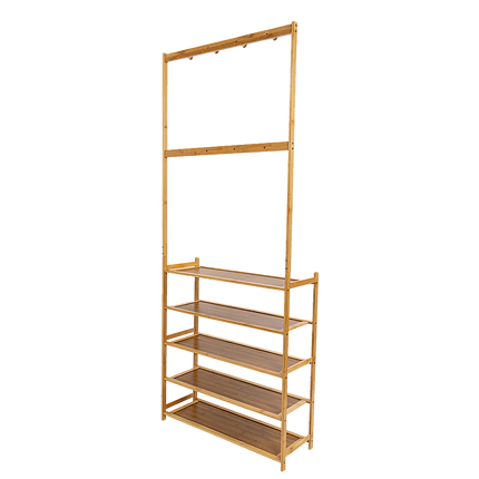 Large Wooden 5 Tiers Hat Coat Stand Clothes Shoe Rack Hanger Hooks Shelf Storage 7