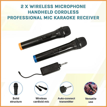 2 x Wireless Microphone Handheld Cordless Professional Mic Karaoke Receiver 3