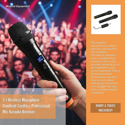 2 x Wireless Microphone Handheld Cordless Professional Mic Karaoke Receiver 9