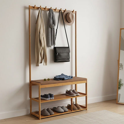 97x168cm Hallway Bench Coat Rack Stand Multifunctional Hall Shelf Entryway 2