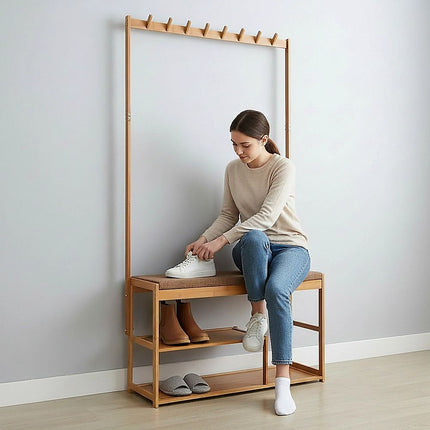 97x168cm Hallway Bench Coat Rack Stand Multifunctional Hall Shelf Entryway 3