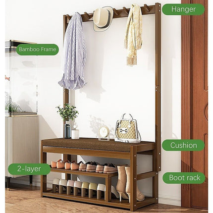 97x168cm Hallway Bench Coat Rack Stand Multifunctional Hall Shelf Entryway 8