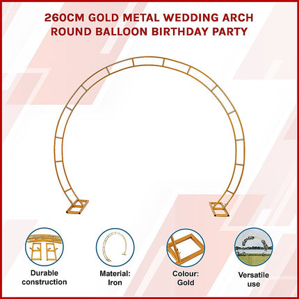 260cm Gold Metal Wedding Arch Round Balloon Birthday Party 3