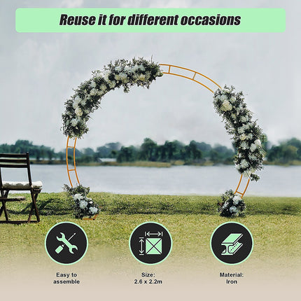 260cm Gold Metal Wedding Arch Round Balloon Birthday Party 5