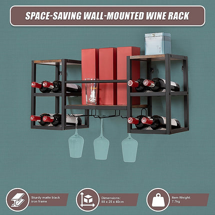 Wall Mounted Wine Rack 3 Stem Glass Holder Storage Organiser 8