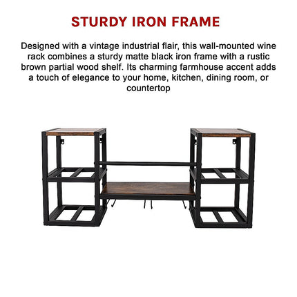 Wall Mounted Wine Rack 3 Stem Glass Holder Storage Organiser 10