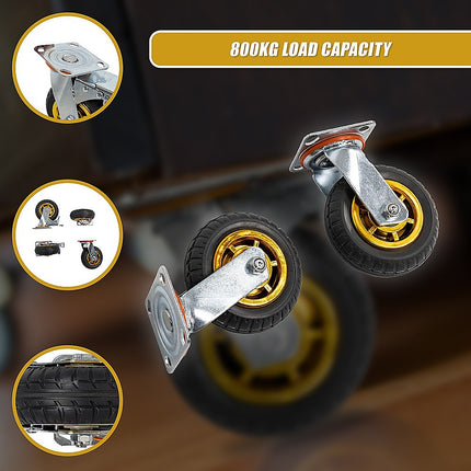 Castor Wheels 4 x 6" 150mm Swivel Silent Caster 2 Brakes 800KG 12