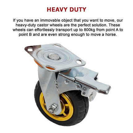Castor Wheels 4 x 6" 150mm Swivel Silent Caster 2 Brakes 800KG 15