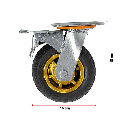 Castor Wheels 4 x 6" 150mm Swivel Silent Caster 2 Brakes 800KG 16