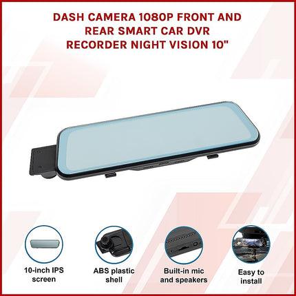 Dash Camera 1080P Front and Rear Smart Car DVR Recorder Night Vision 10" 3