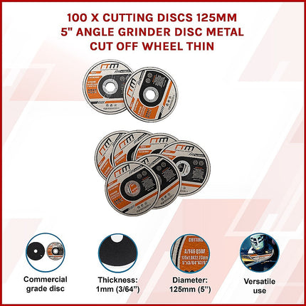100 x Cutting Discs 125mm 5" Angle Grinder Disc Metal Cut Off Wheel Thin 3