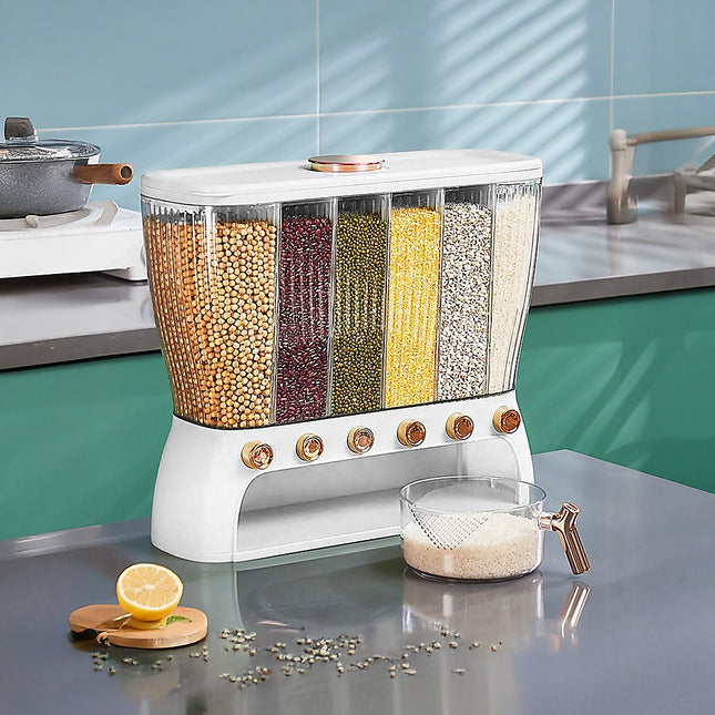 6 Grids Dispenser Storage Container Rice Cereal Beans Grain 2