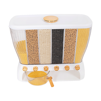 6 Grids Dispenser Storage Container Rice Cereal Beans Grain 6