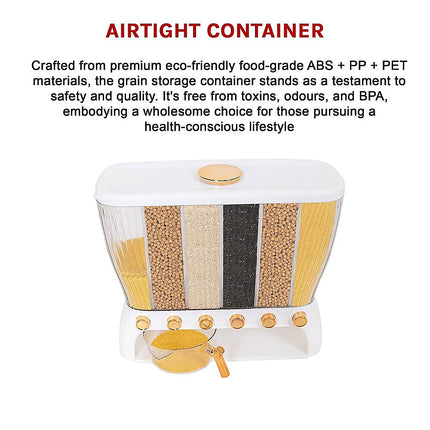 6 Grids Dispenser Storage Container Rice Cereal Beans Grain 10