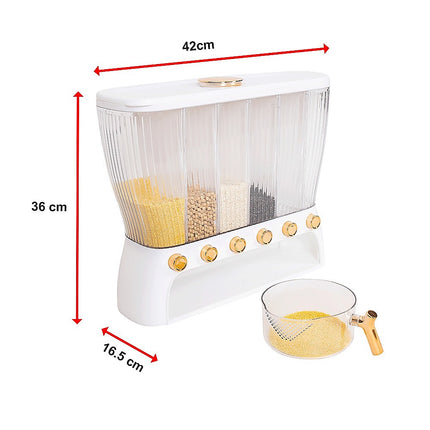 6 Grids Dispenser Storage Container Rice Cereal Beans Grain 11