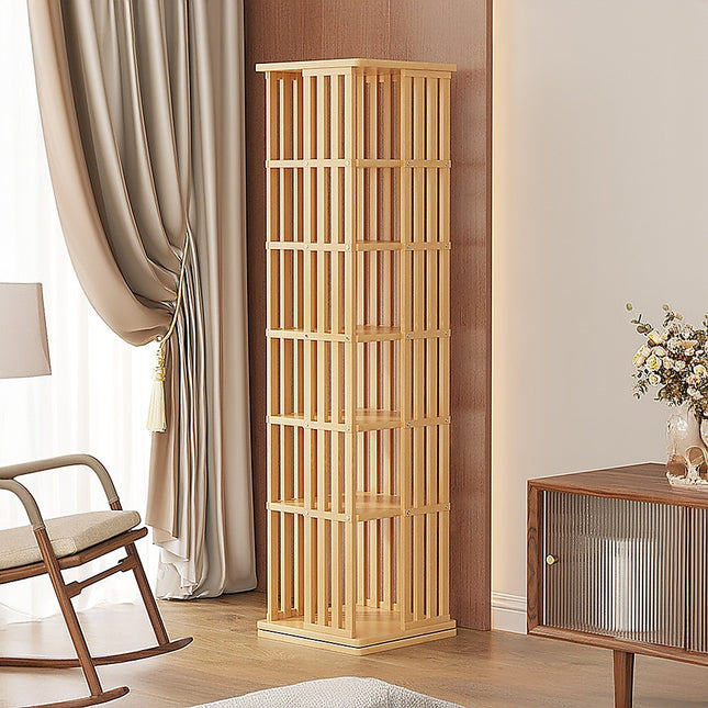 360 Rotating Bookshelf Bamboo Storage Display Rack Shelving in Wood 2