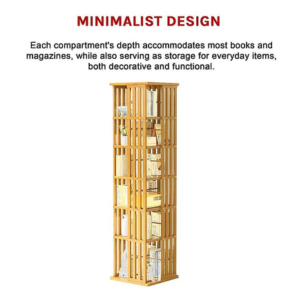 360 Rotating Bookshelf Bamboo Storage Display Rack Shelving in Wood 11