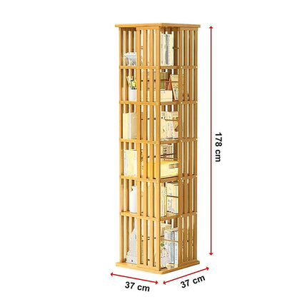 360 Rotating Bookshelf Bamboo Storage Display Rack Shelving in Wood 12