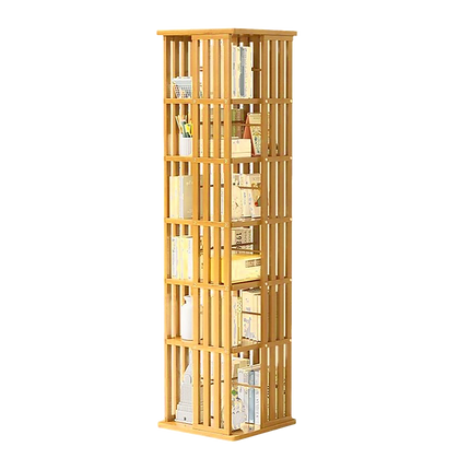 360 Rotating Bookshelf Bamboo Storage Display Rack Shelving in Wood 5