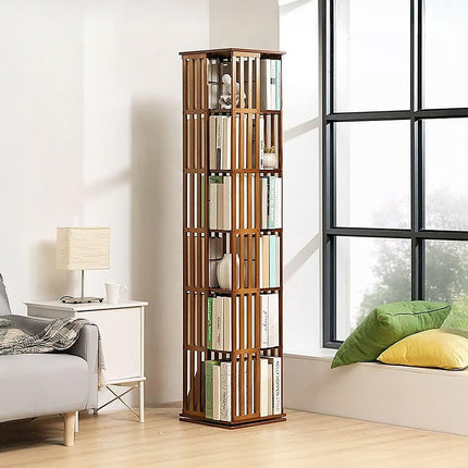 360 Rotating Bookshelf Bamboo Storage Display Rack Shelving in Dark Wood 2