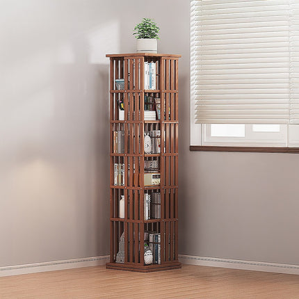 360 Rotating Bookshelf Bamboo Storage Display Rack Shelving in Dark Wood 4