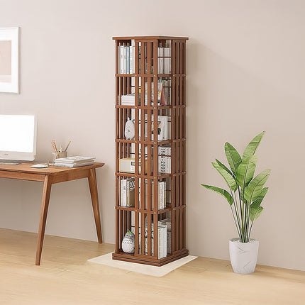 360 Rotating Bookshelf Bamboo Storage Display Rack Shelving in Dark Wood 6