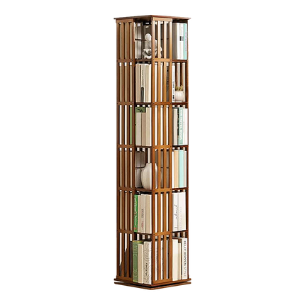 360 Rotating Bookshelf Bamboo Storage Display Rack Shelving in Dark Wood 5