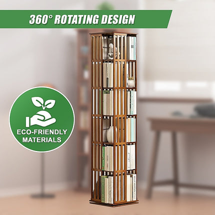 360 Rotating Bookshelf Bamboo Storage Display Rack Shelving in Dark Wood 9