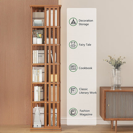 360 Rotating Bookshelf Bamboo Storage Display Rack Shelving in Dark Wood 8