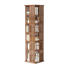 360 Rotating Bookshelf Bamboo Storage Display Rack Shelving in Dark Wood