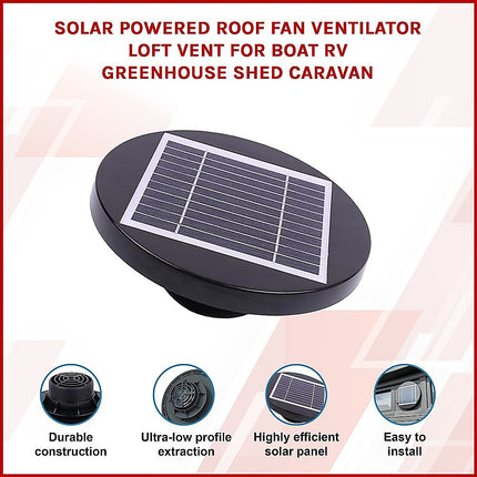 Solar Powered Roof Fan Ventilator Loft Vent for Boat RV Greenhouse Shed Caravan 3