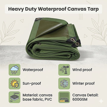3x4M Army Heavy Duty Waterproof Canvas Tarp Tarpaulin Sun Blocked Dustproof 11