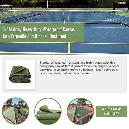 3x4M Army Heavy Duty Waterproof Canvas Tarp Tarpaulin Sun Blocked Dustproof 12