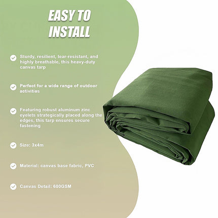 3x4M Army Heavy Duty Waterproof Canvas Tarp Tarpaulin Sun Blocked Dustproof 13