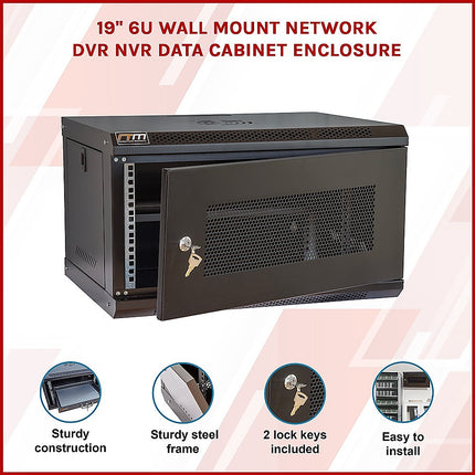 19" 6U Wall Mount Network DVR NVR Data Cabinet Enclosure 3