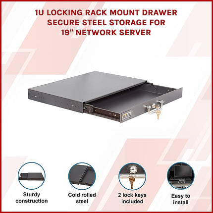 1U Locking Rack Mount Drawer Secure Steel Storage for 19" Network Server 3