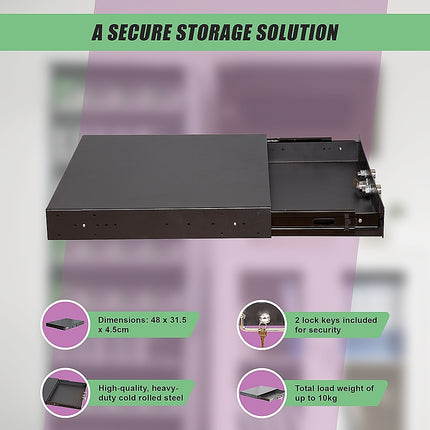 1U Locking Rack Mount Drawer Secure Steel Storage for 19" Network Server 8